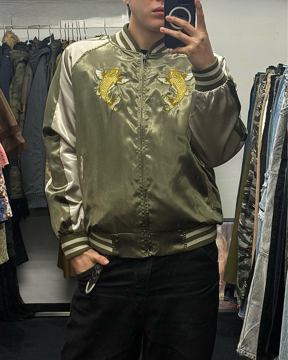 잉어 자수 이레즈미 카키 항공 점퍼 ma1 스카쟌 일본 봄버 블루종 집업