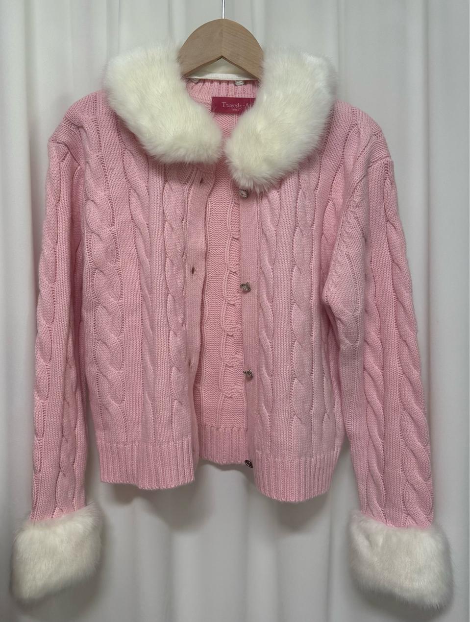 핑크 퍼 가디건