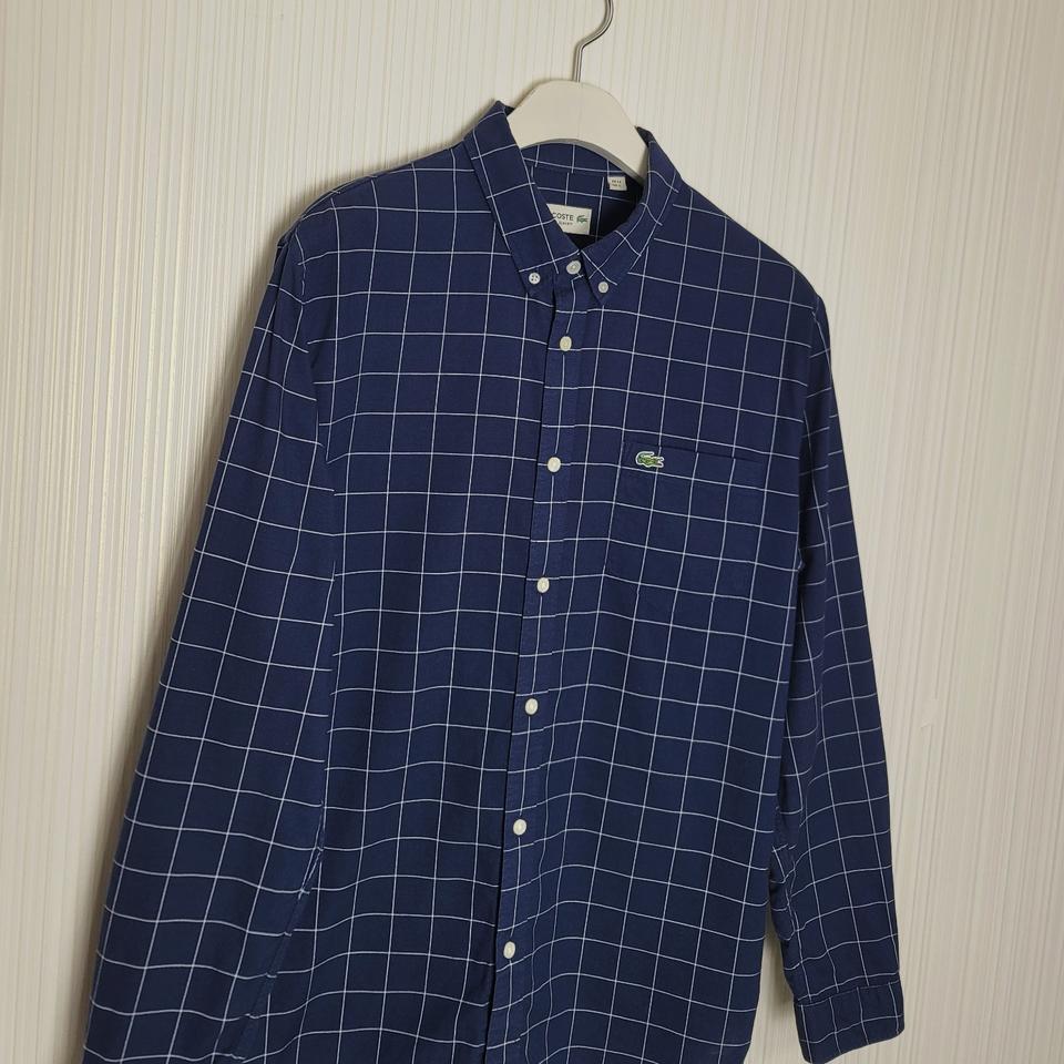 105_라코스테 체크 남방 네이비 옥스포드코튼 슬림