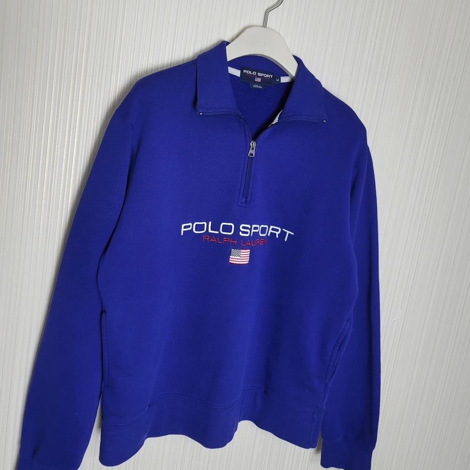 100_폴로 스포츠 하프집업 기모맨투맨 스웨트셔츠 블루