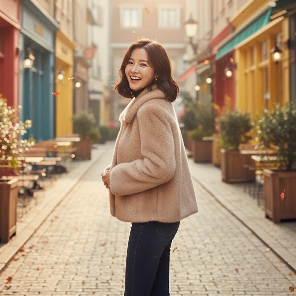 FREE / 베이지 페이크 인조 모피 여성 자켓 / P012 -777