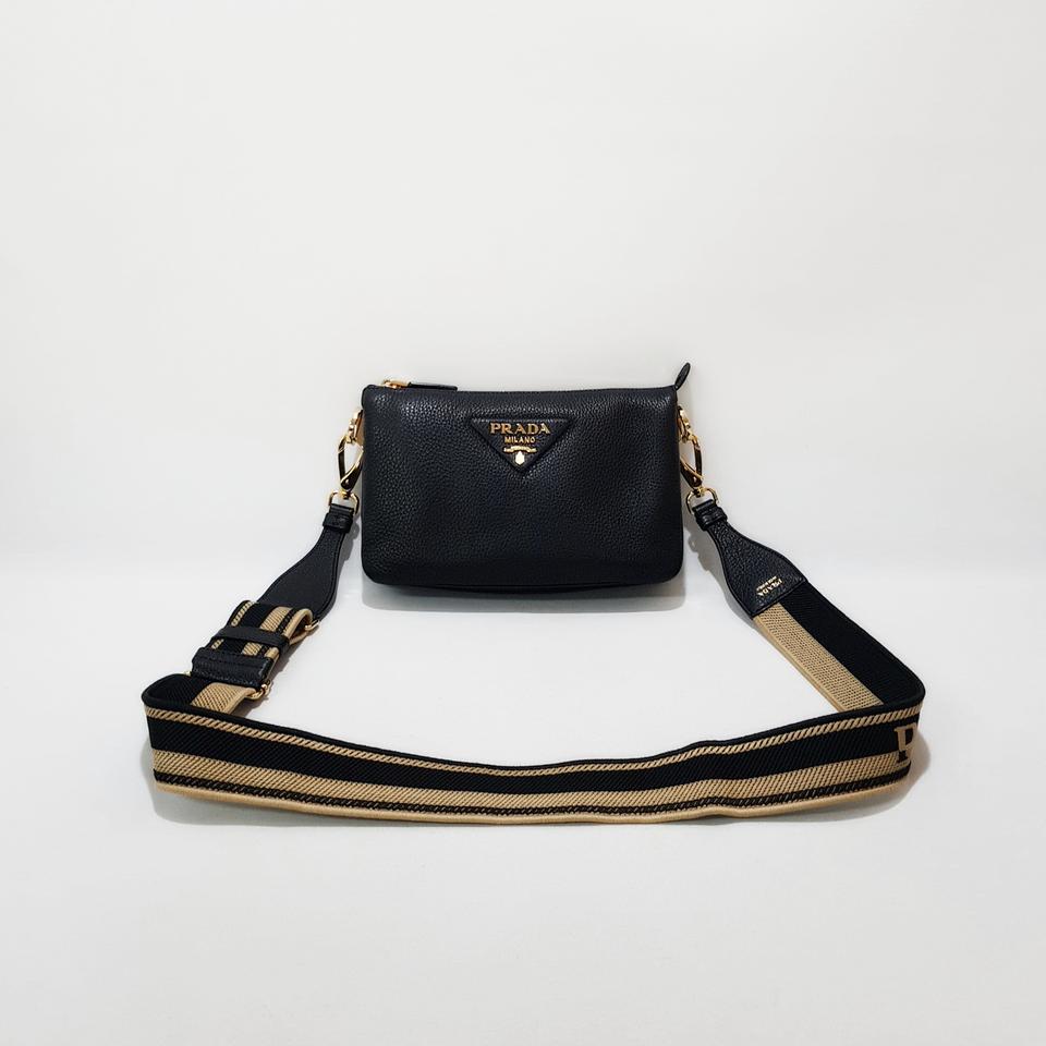 정품)프라다 금장로고 트라이앵글 스티치 웹 스트랩 크로스백 1BH194