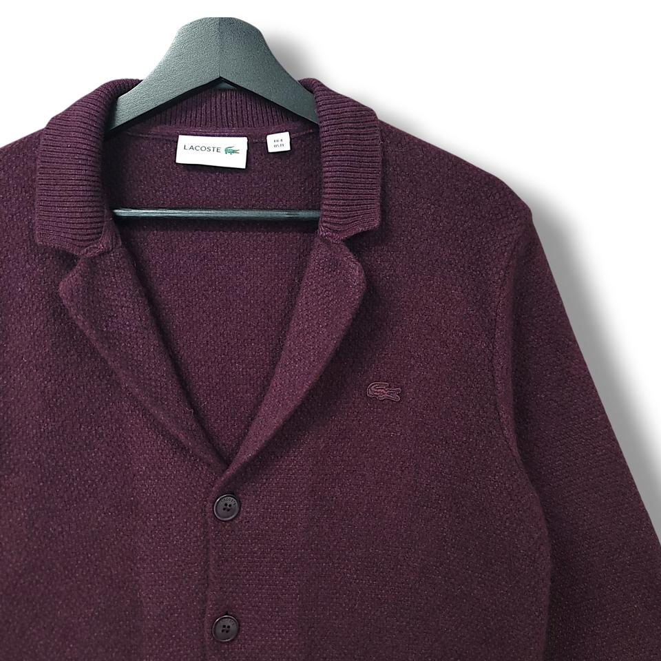[100] 라코스테 버건디 울 혼방 숄 가디건