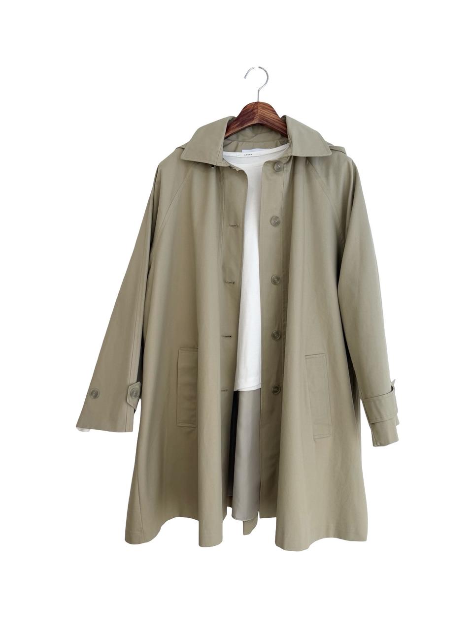 후드 A라인 하프 코트-카키베이지