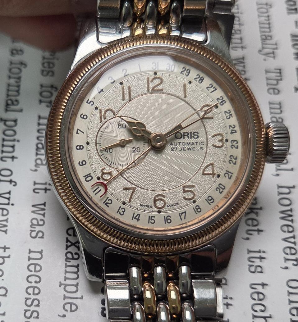 레어] 빈티지 오리스 빅크라운 포인터데이트 스몰세컨즈 코인베젤 브슬 ve