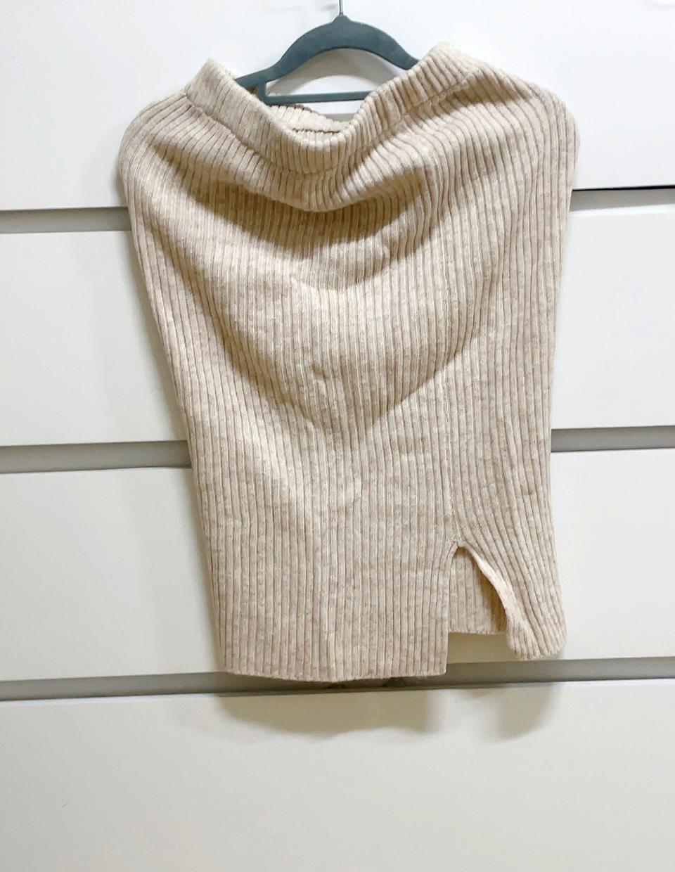 오트밀 앞 트임 골지 니트스커트 슬릿 미디스커트