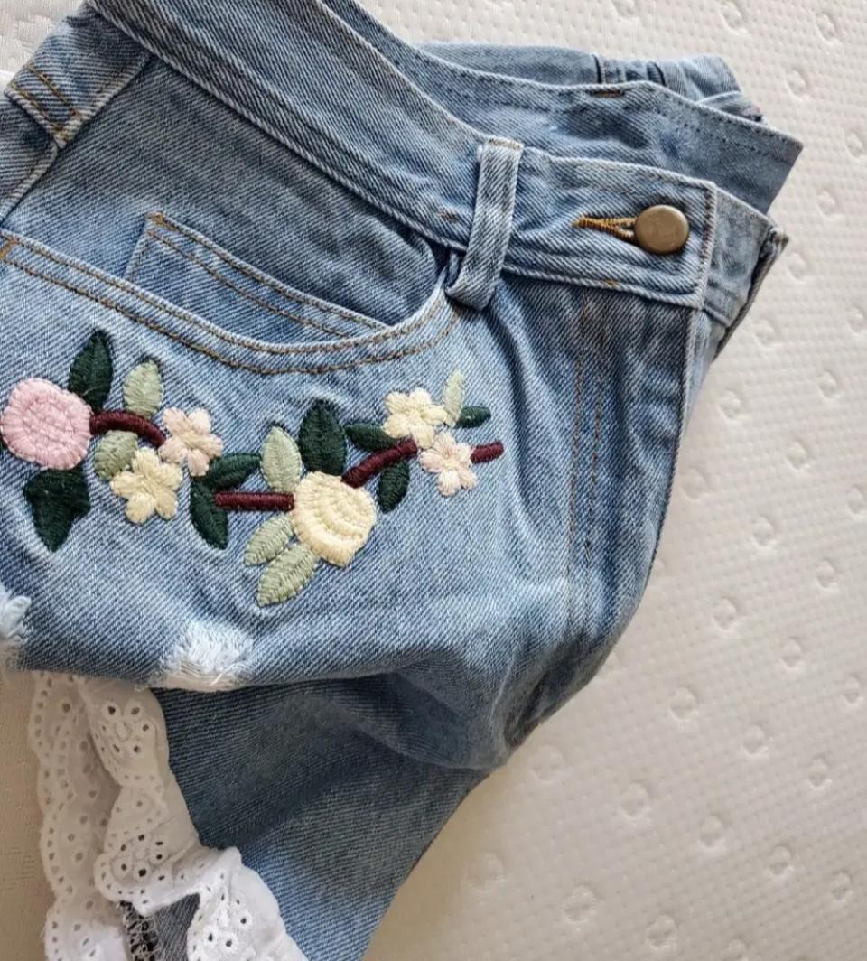 [♡BIG SALE♡]자수 레이스 데님 쇼츠