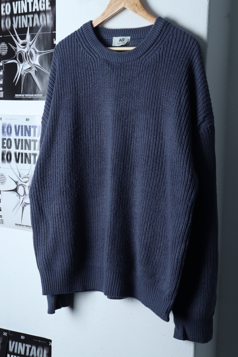 (XL-2XL) 니트 오버핏 블루 무지 놈코어-173CC