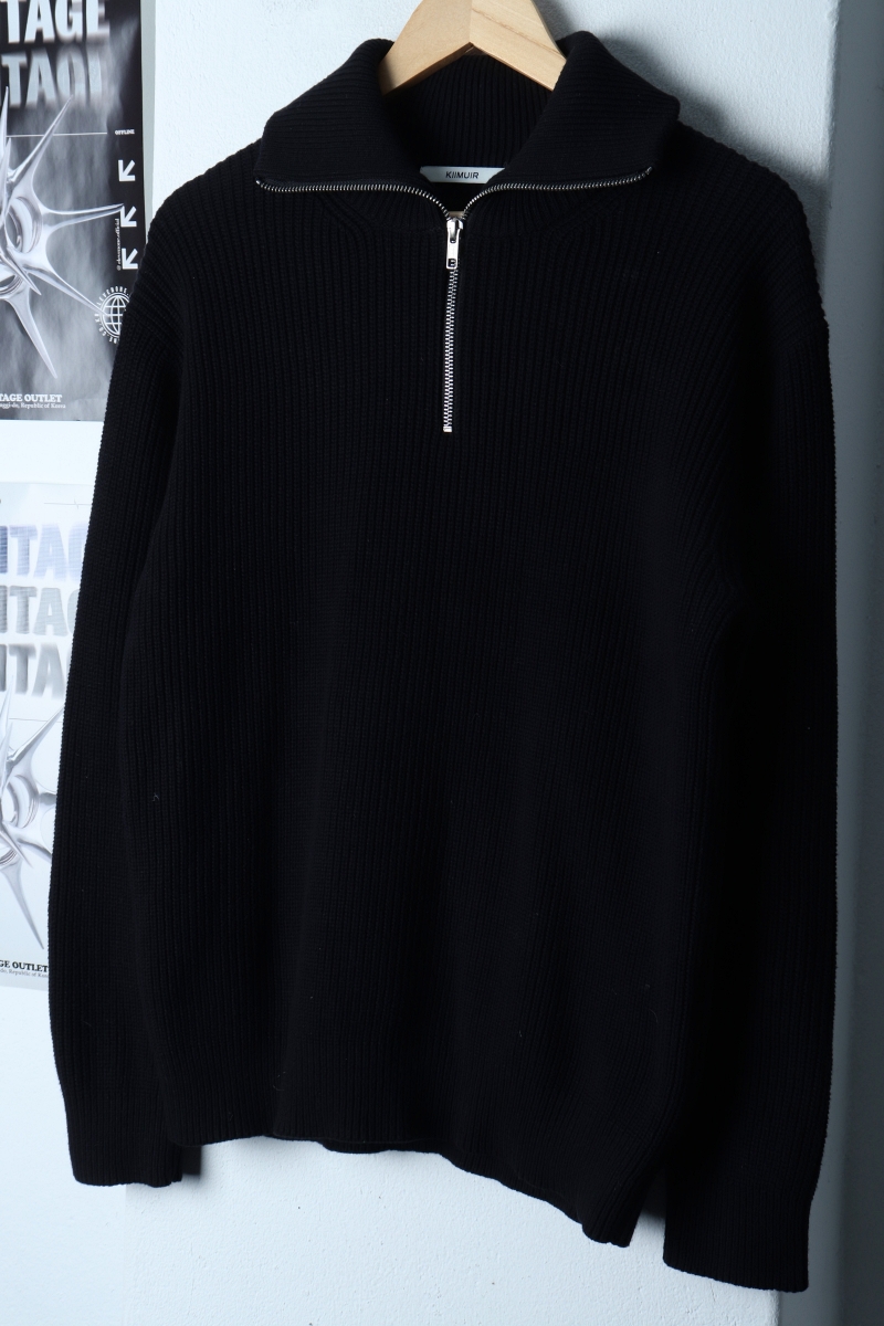 (M-L) 키뮤어 니트 반집업 카라 블랙 놈코어-173D0
