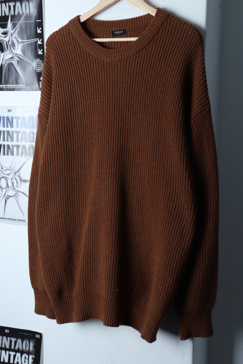 (L-XL) 테이크이지 니트 루즈핏 브라운 무지 울 놈코어-173D4