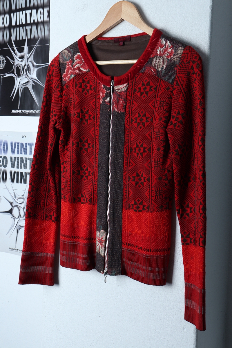W(M) 겐조 니트 가디건 집업 패턴 플라워 레드 한정판-173D5