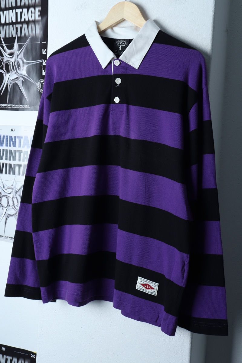 (L-XL) 후아유 카라 긴팔티셔츠 럭비 스트라이프 퍼플-173E0