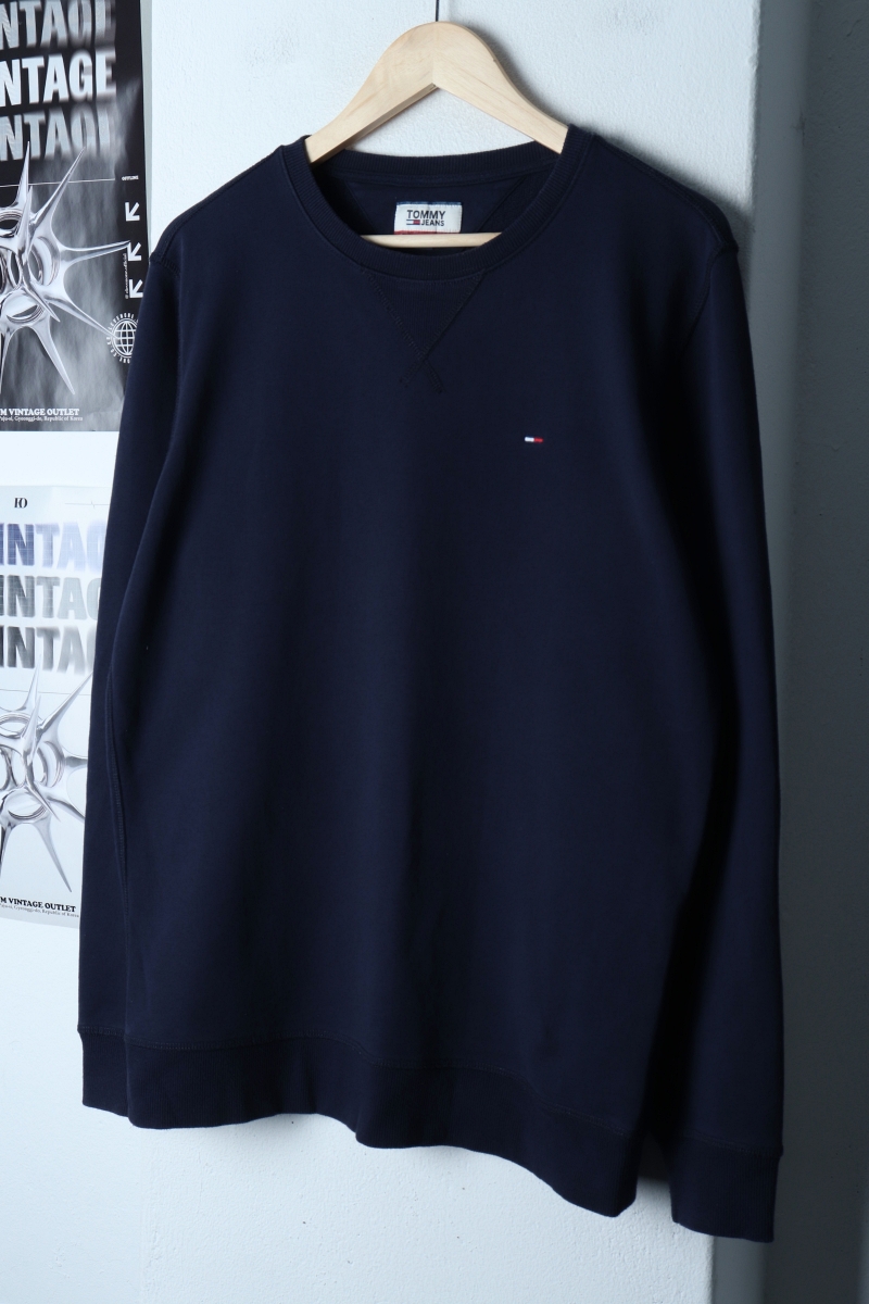 (L) 타미힐피거 맨투맨 티셔츠 네이비 무지 올드스쿨-173E5