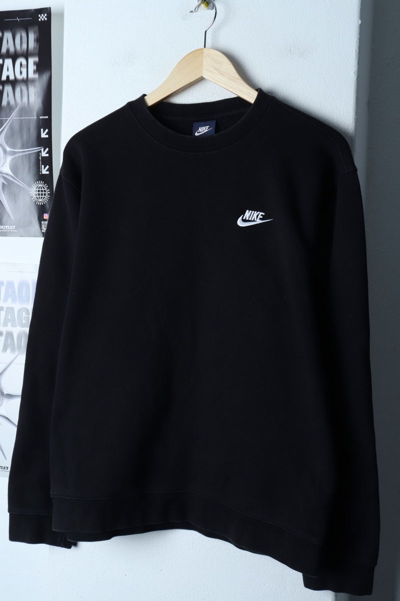 (M) 나이키 맨투맨 티셔츠 스몰로고 블랙 기모 올드스쿨-173E7