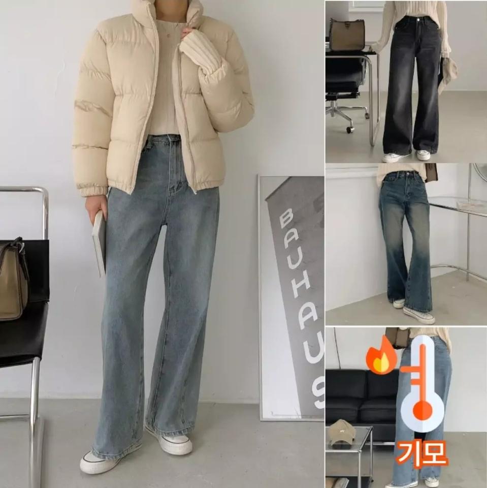 새상품!투핀턱 기모와이드여성청바지