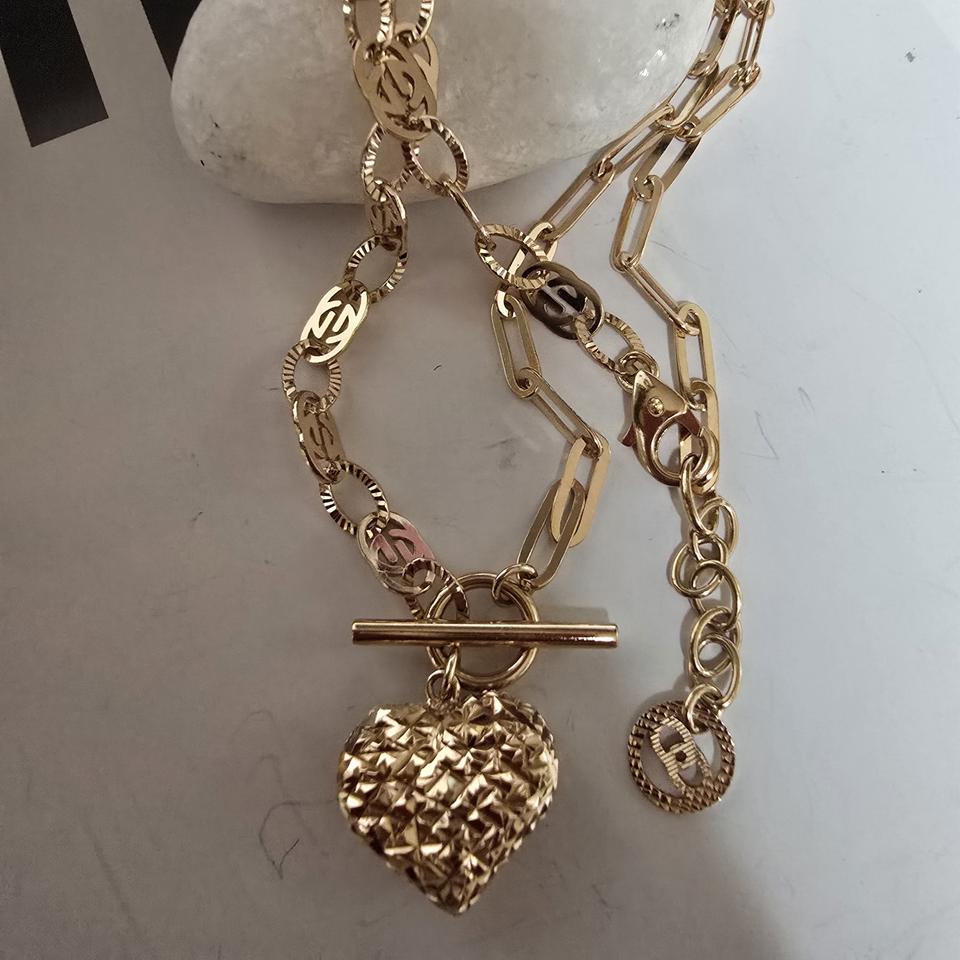 18k핑크골드 컷팅하트 토글바 언발란스 목걸이