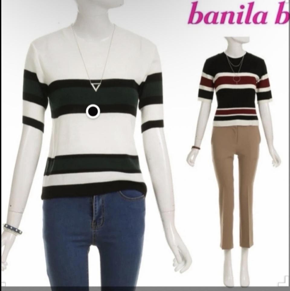 스트라이프 반팔 니트