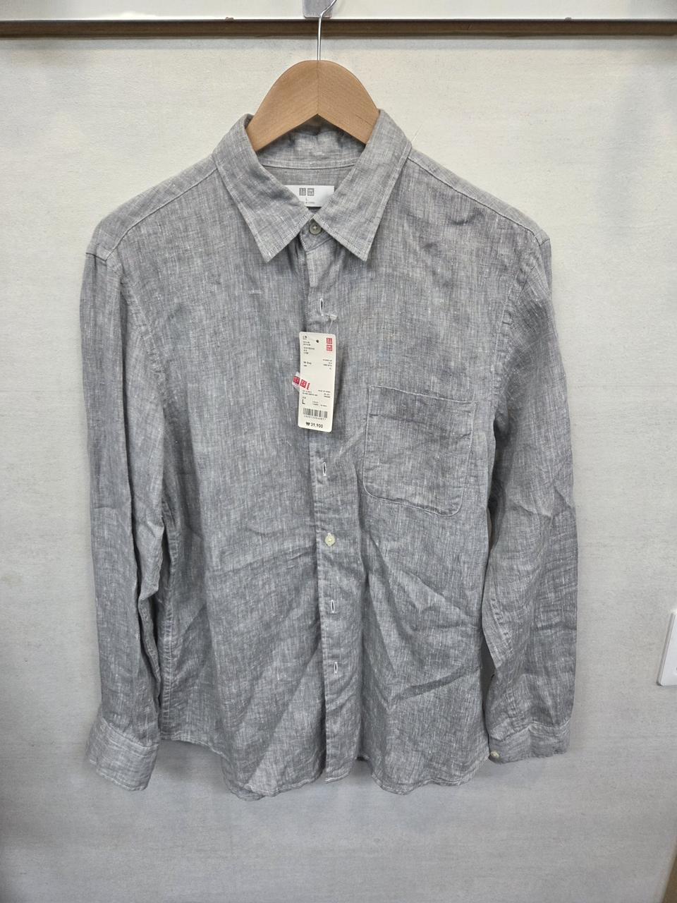 유니클로 린넨 셔츠긴팔 L 그레이