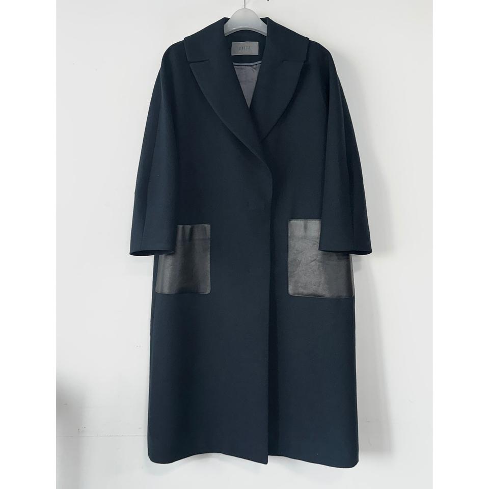 르베이지 레더 패치 캐시미어 롱 코트