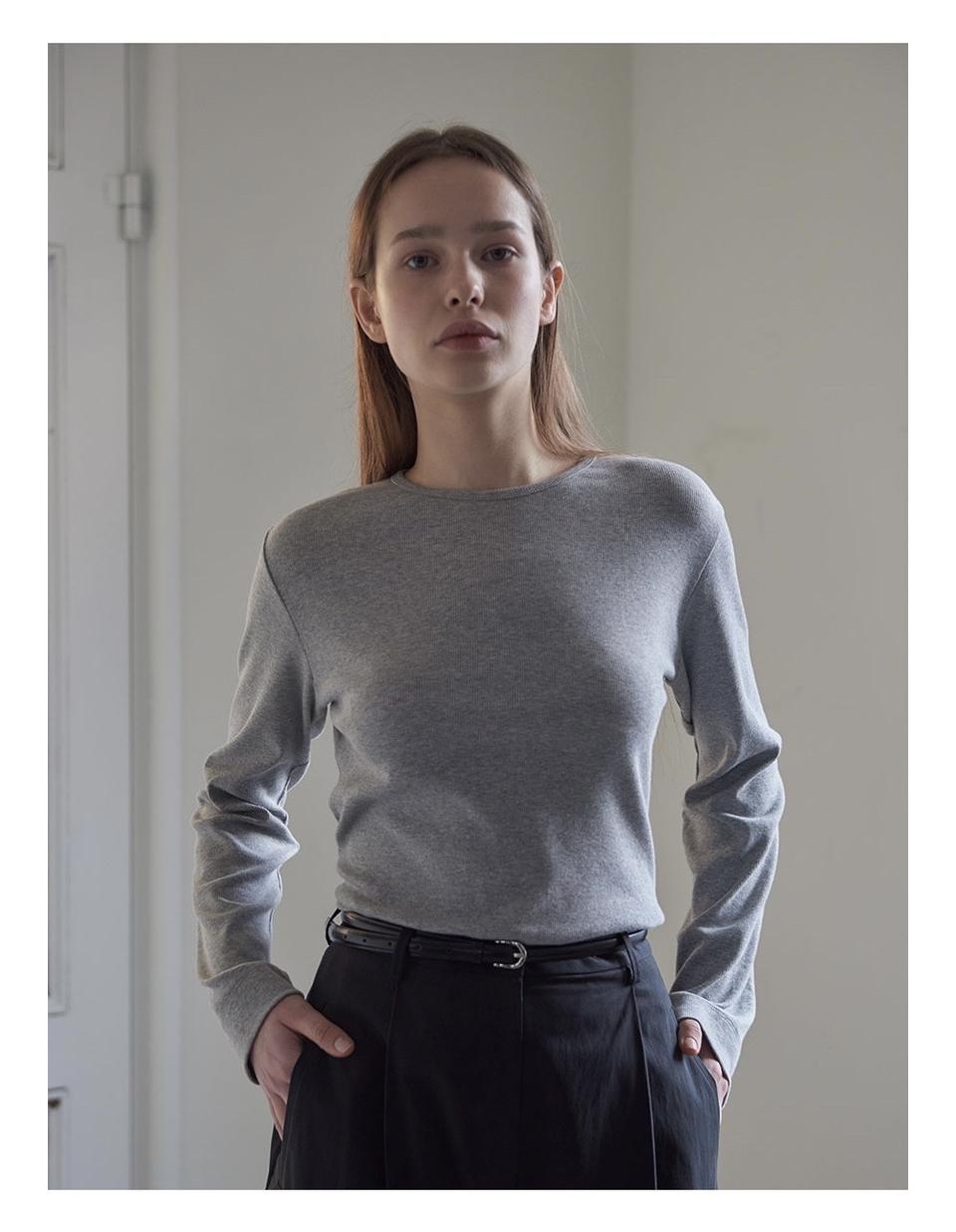 38컴온커몬 라운드 롱슬리브 티셔츠 멜란지그레이