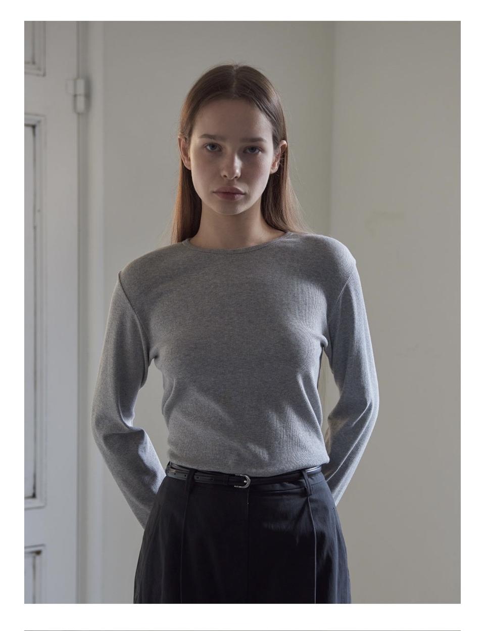 38컴온커몬 라운드 롱슬리브 티셔츠 멜란지그레이