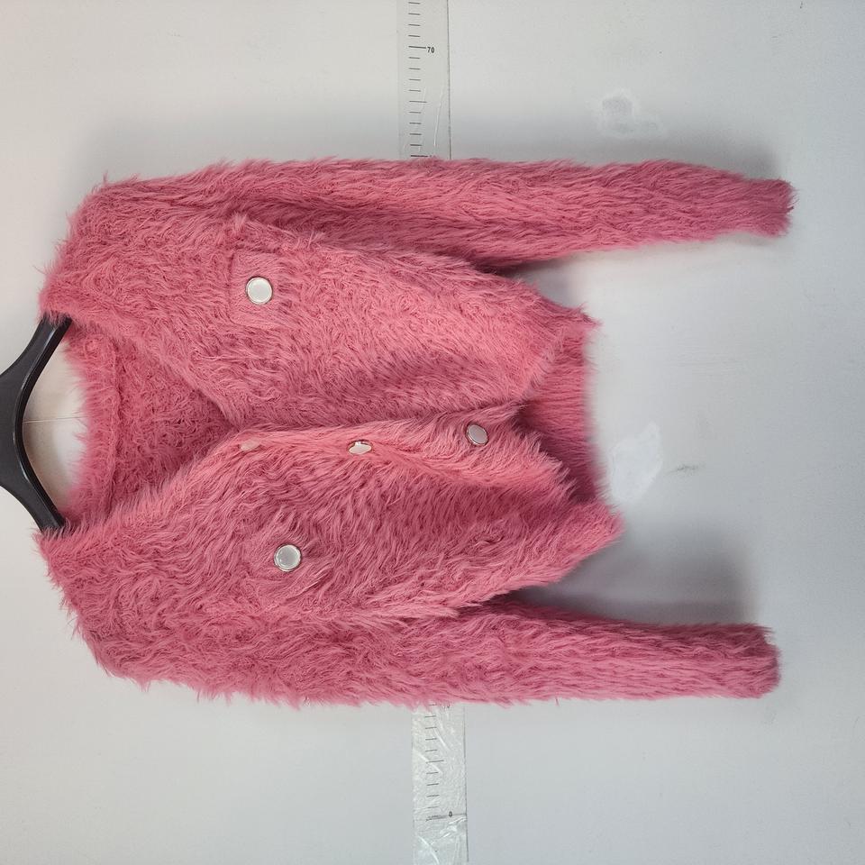 앙고라 퍼 핑크 크롭 가디건