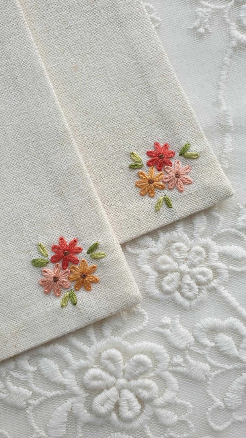 프랑스자수 코튼린넨 티코스터(2장 세트)