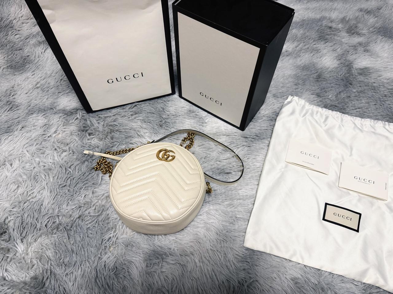 구찌 GG 마몬트 마틀라세 미니 탬버린백 아이보리 정품(풀박스)