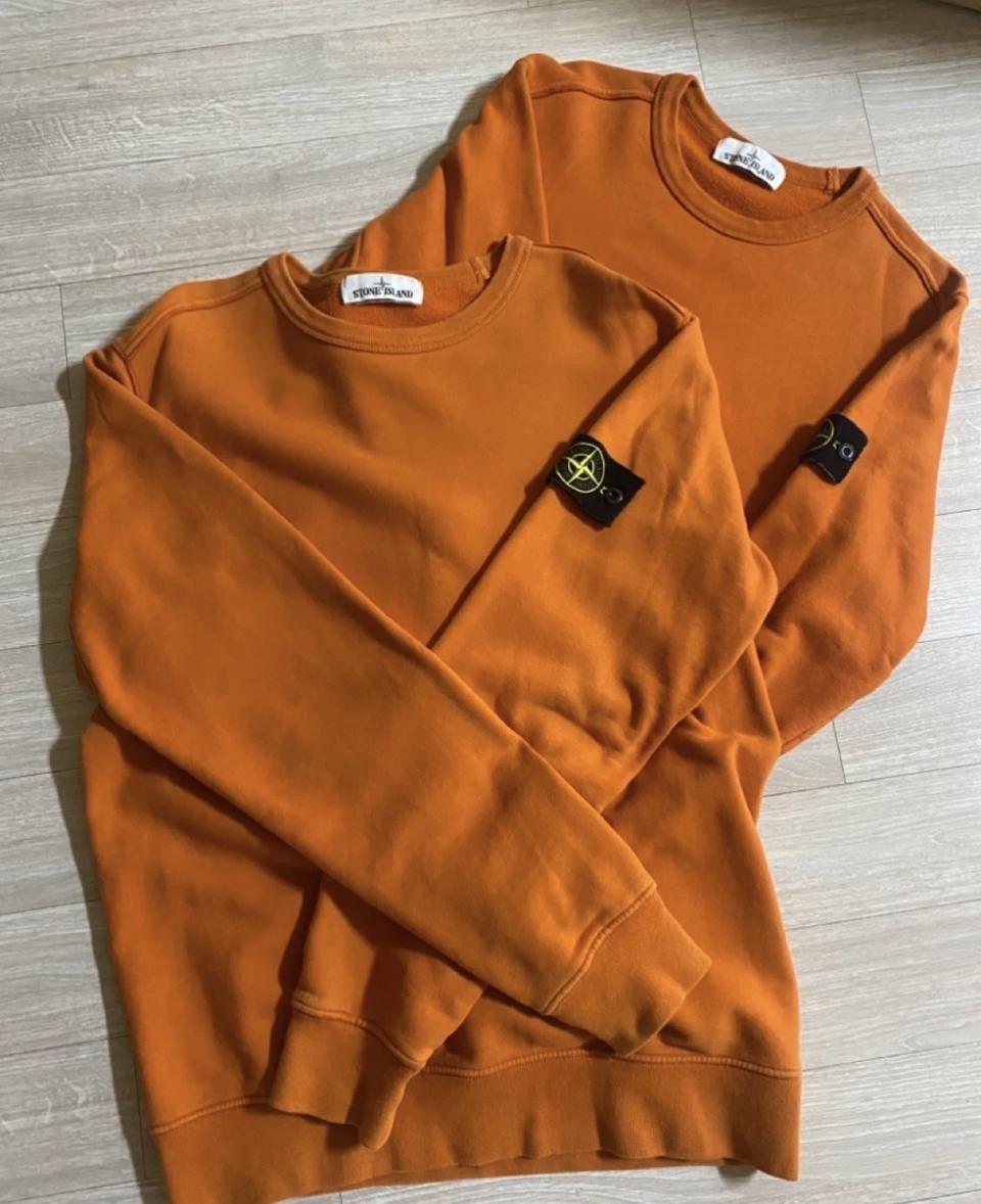 [S,L]스톤아일랜드 오렌지 크루넥 맨투맨