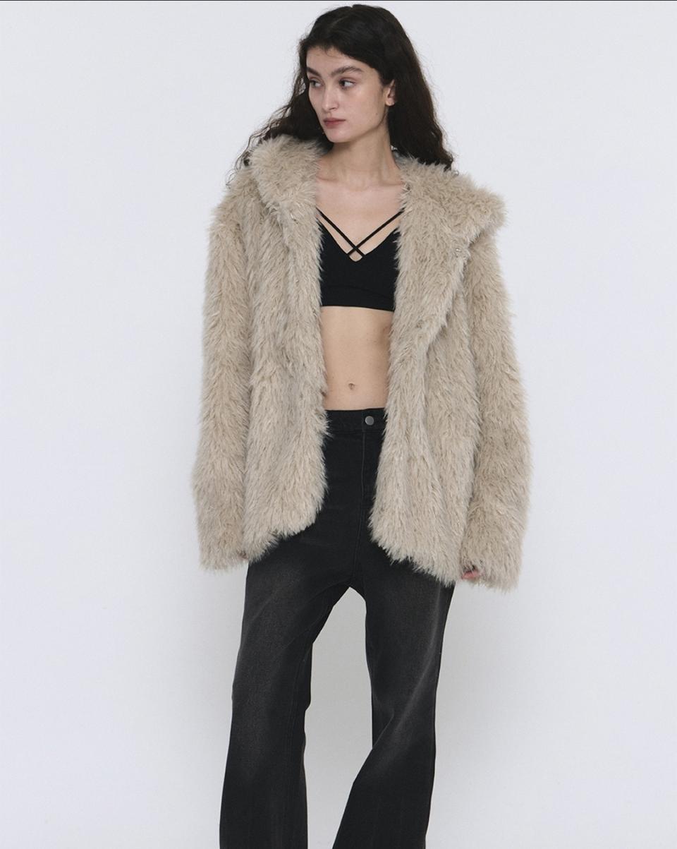 플레이스스튜디오 베이지 퍼후드코트