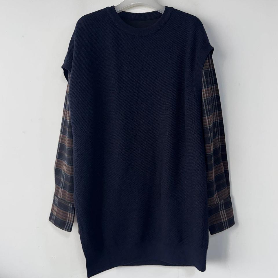 타임옴므 텍스처 블록 니트 셔츠