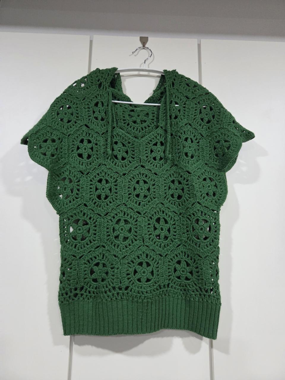 핸드메이드  후드 니트 조끼