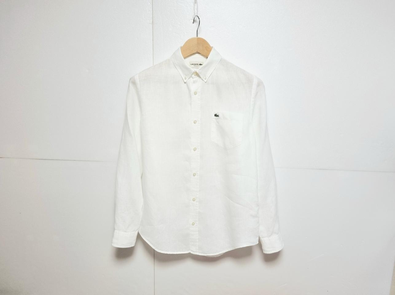 남성 라코스테 화이트 흰색 린넨 마 긴팔 남방 셔츠