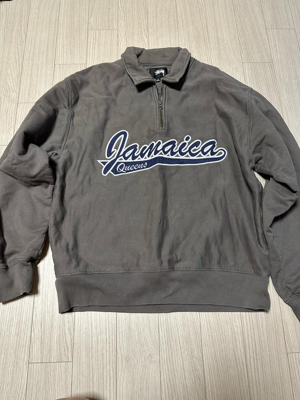 (L) 스투시 x 데님 티어스 하프 집 플리스