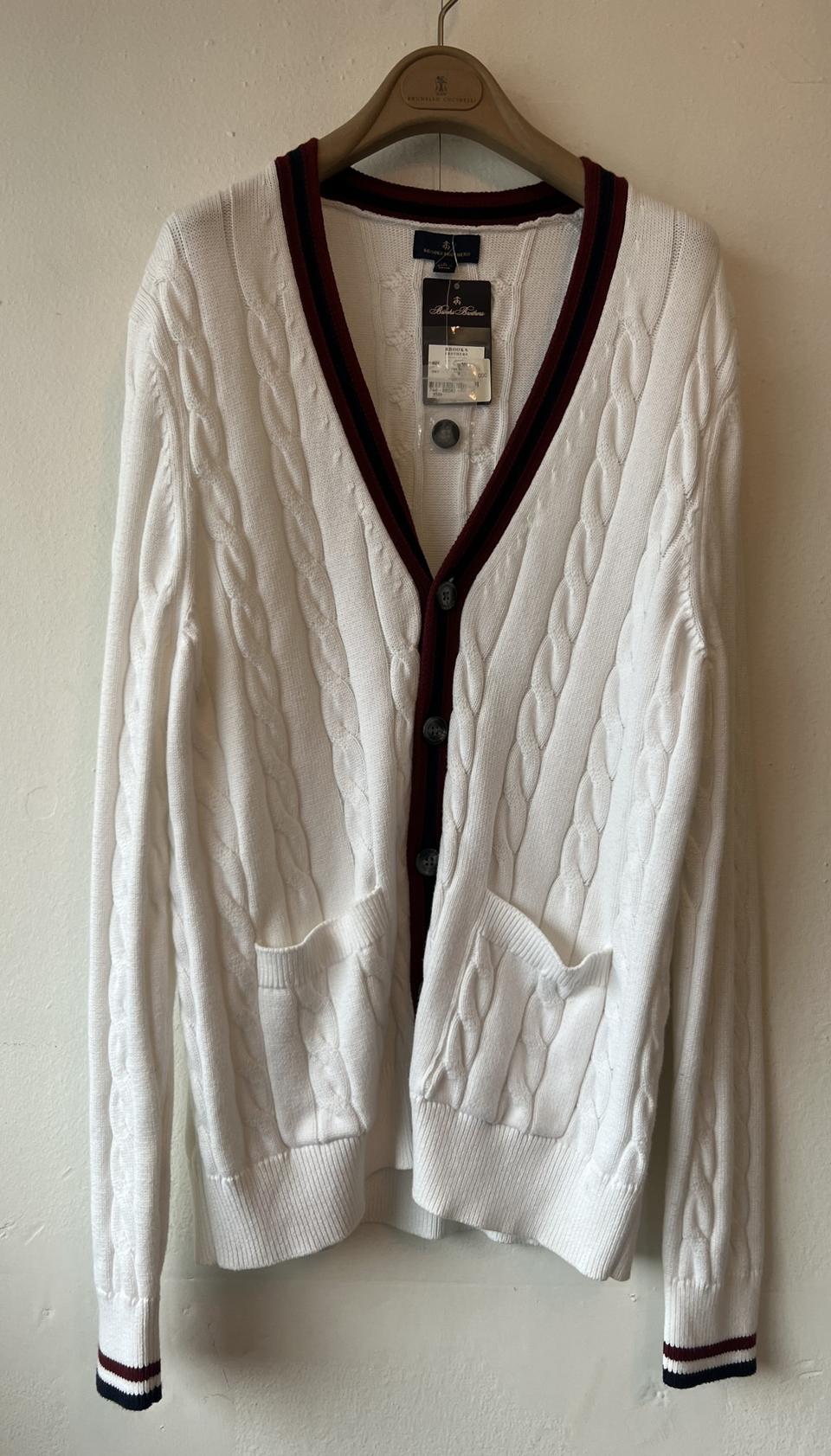 새상품) 브룩스브라더스 남성 아이보리 케이블브이넥가디건