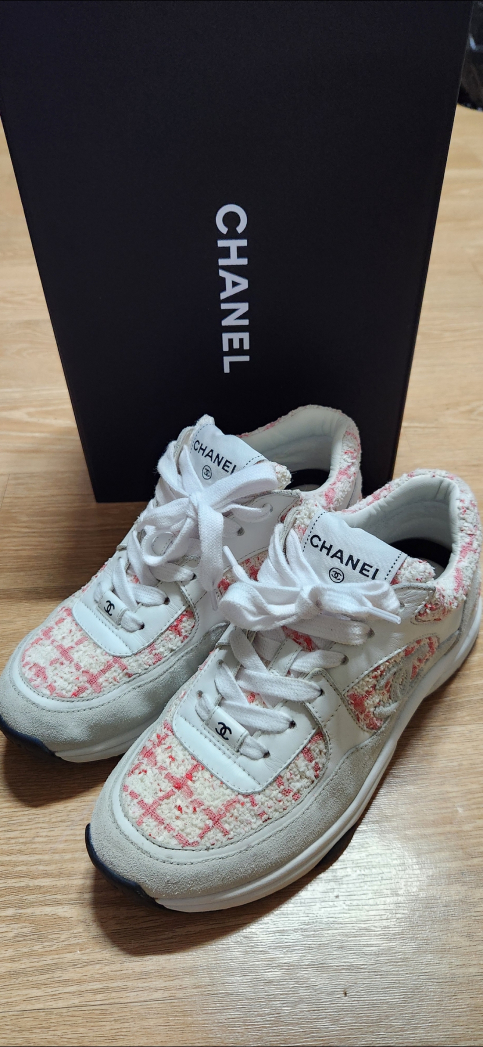 (37/240mm)샤넬신발 트위드 샤넬운동화 스니커즈