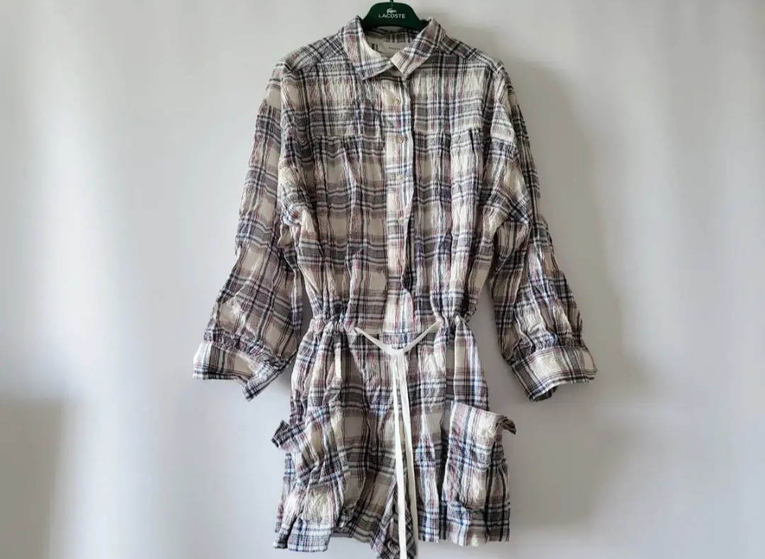 [♡BIG SALE♡]빈티지체크 주름 점프수트