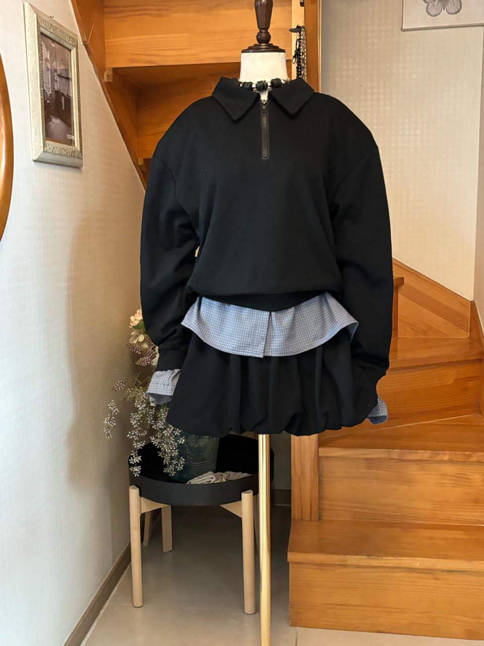 레이어드 스타일 블랙 투피스