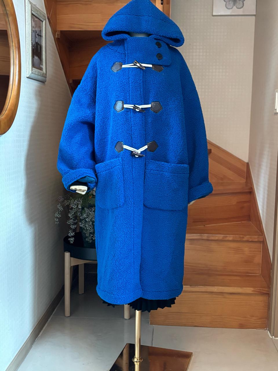 블루 뽀글이 떡볶이 코트 후드 코트