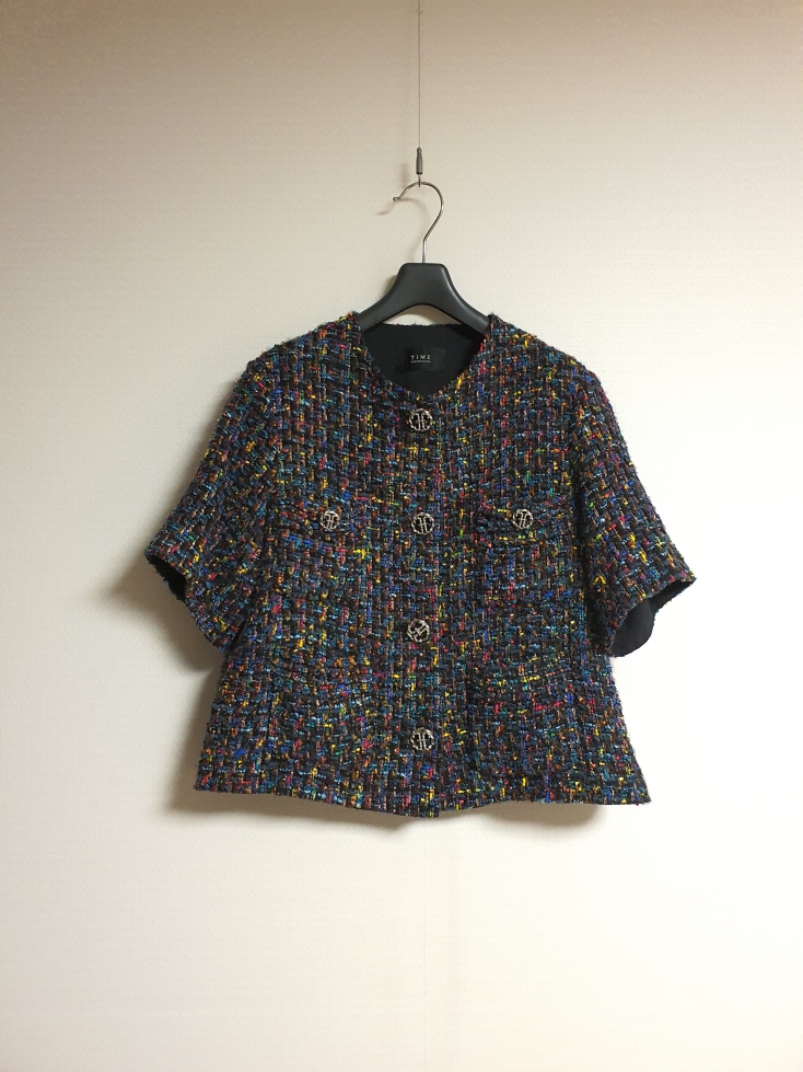 타임 time 하프 슬리브 트위드 자켓 프리사이즈 정품 