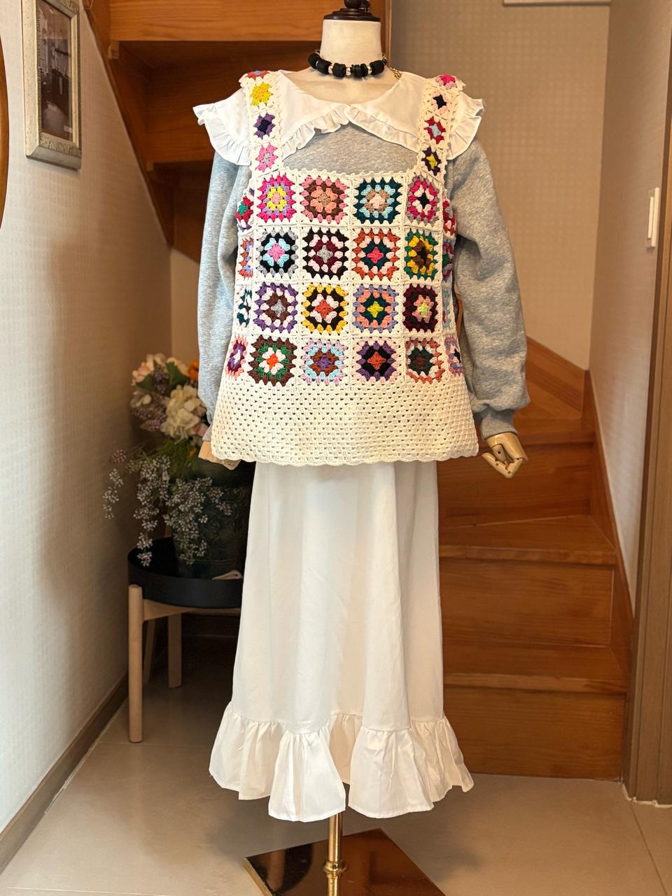 핸드메이드 모티브 뜨개 조끼