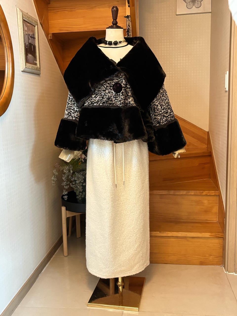 퍼 코트 숏 자켓 누빔 스커트세트