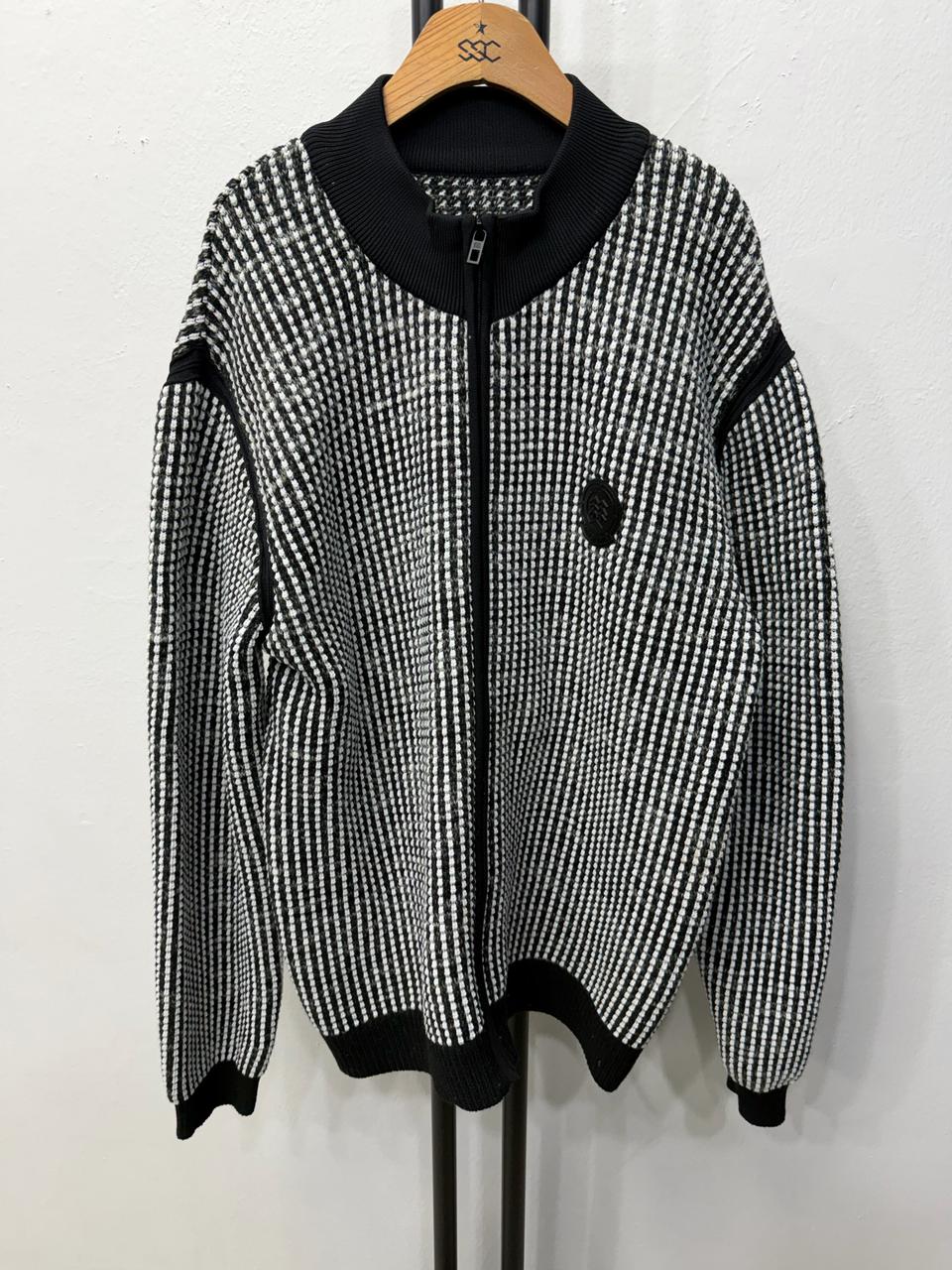 정품) 코오롱 블랙 화이트 스트라이프 집업 가디건 105