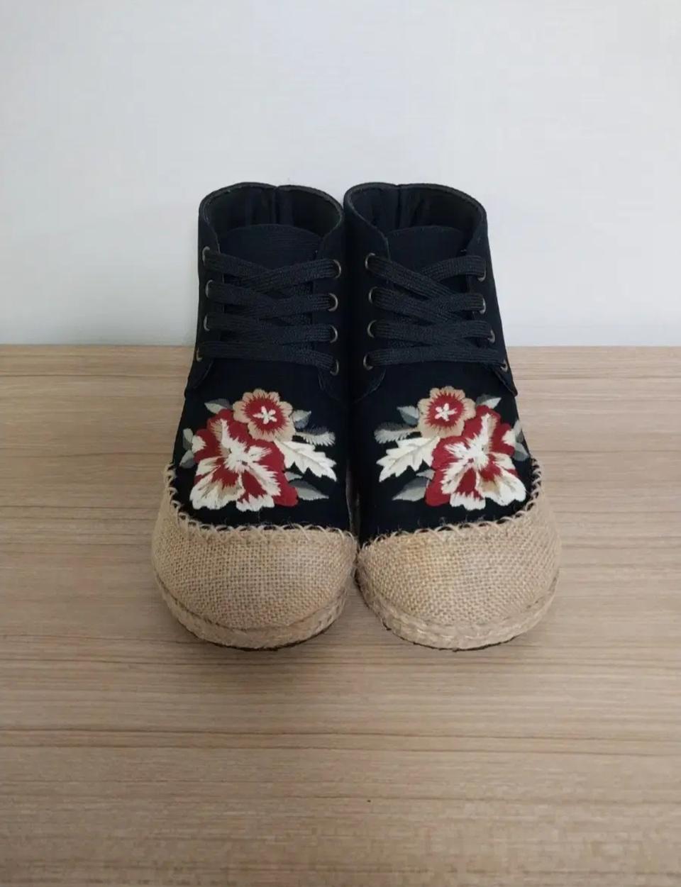 여성 꽃자수 린넨 하이탑  부츠  (38/ 235~240)