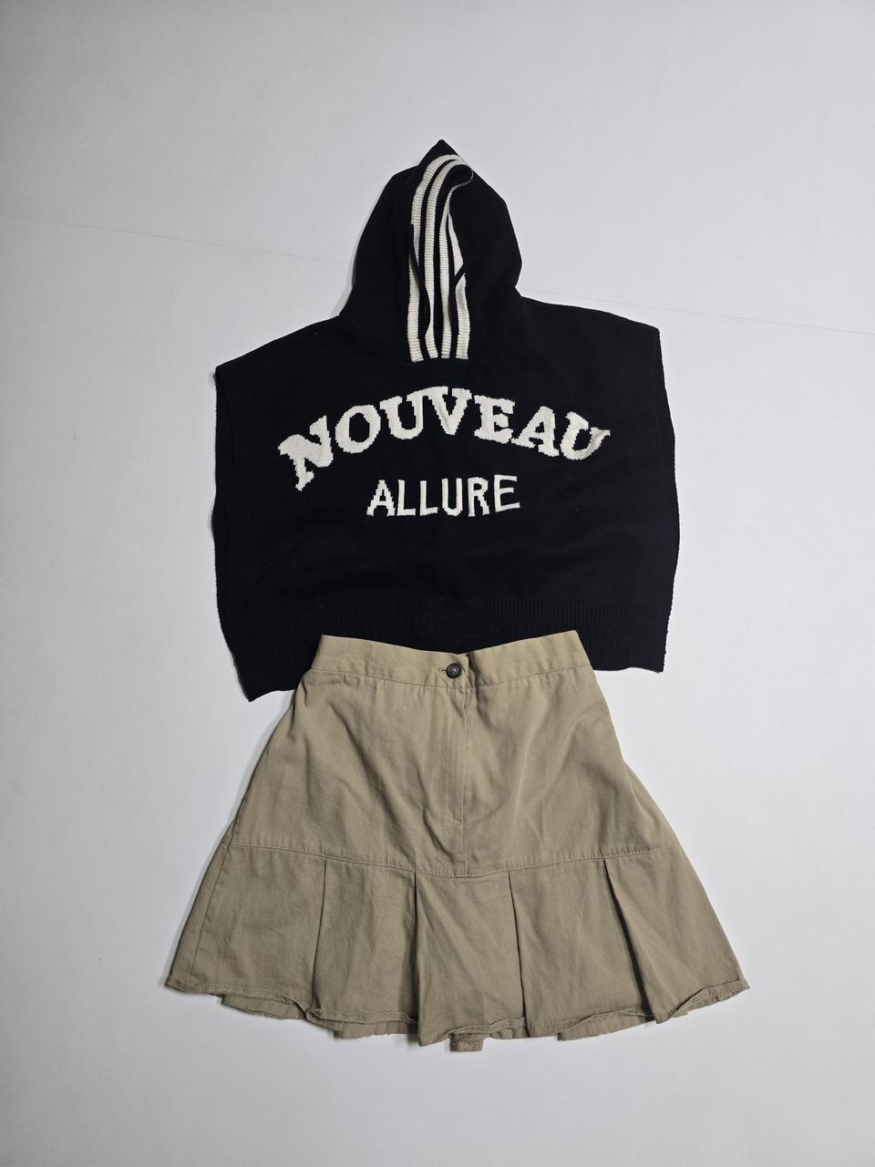 후드조끼니트 + L-TOP 치마바지 세트 일괄55~66