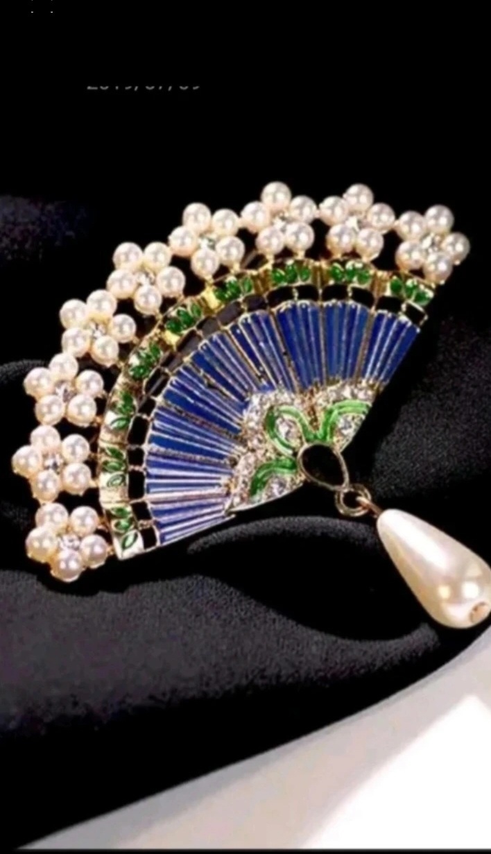 진주부채  브로치