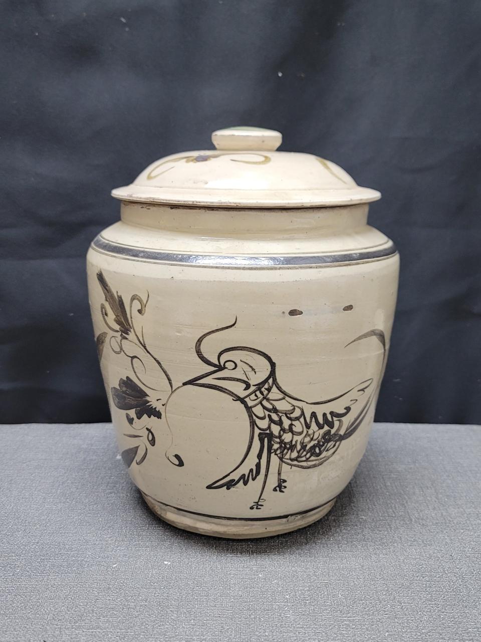 분청자기 조문 차통 도자기