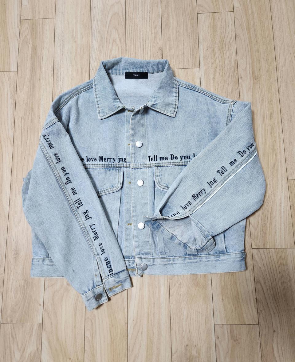 여 톰보이 루즈핏 크롭 데님 스티치 청자켓 ㅡ 55~66