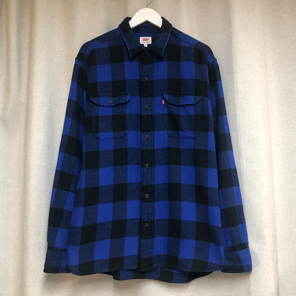 리바이스 블루 블랙 버팔로 체크 플란넬 셔츠 M