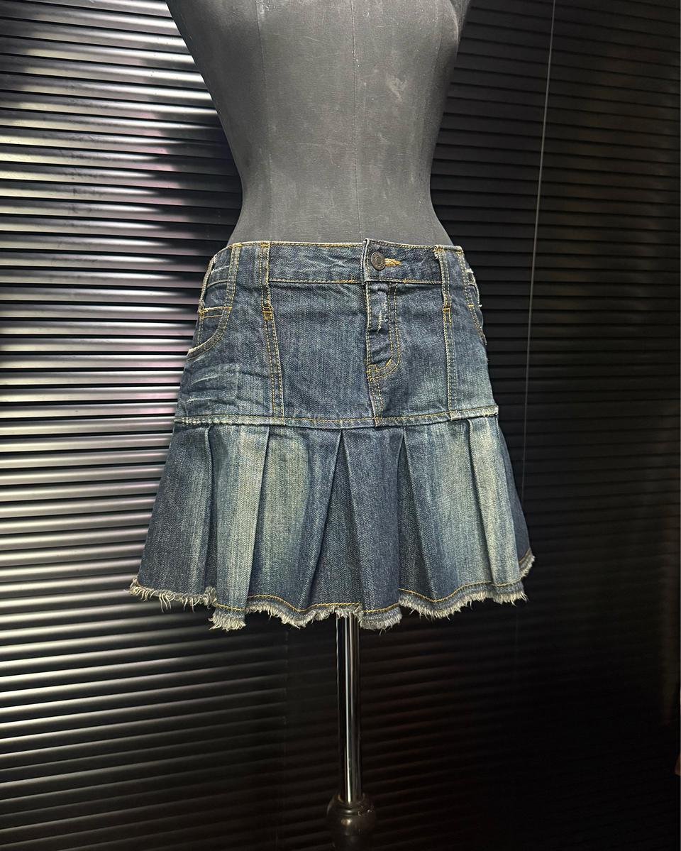YA2 워싱 데님 플리츠 주름 스커트 치마 29 갸루 로리걸 고스 펑크